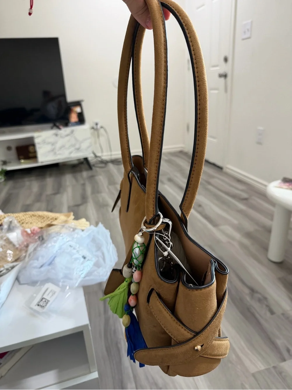 H&M Brown Shoulder Bag with Colorful Tassel Charm